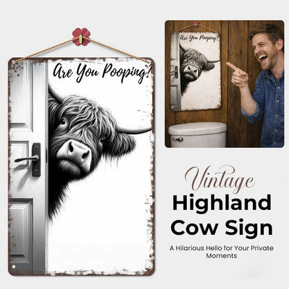 🐮 Funny"Are You Pooping?" Wall Decor😂 – Vintage Highland Cow Sign
