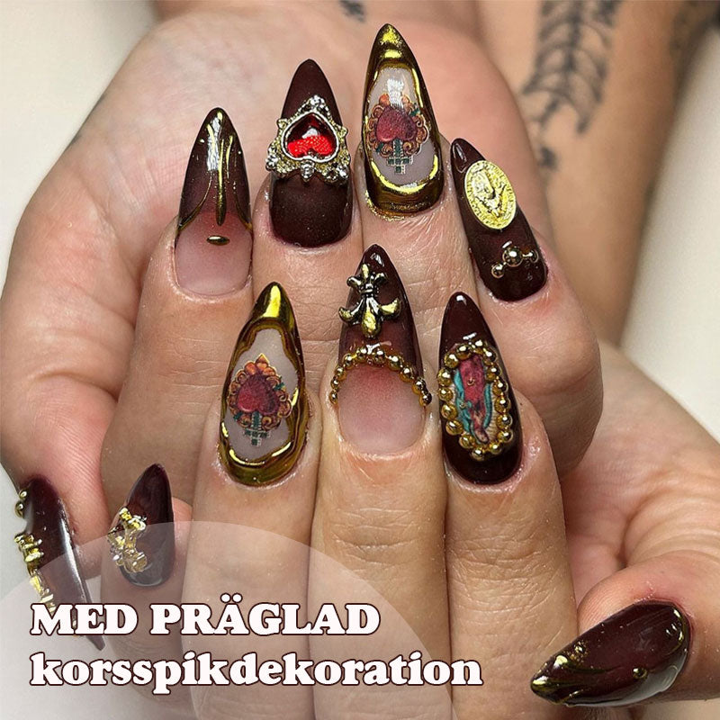 Påsättningsbara naglar med reliefkors nageldekorationer