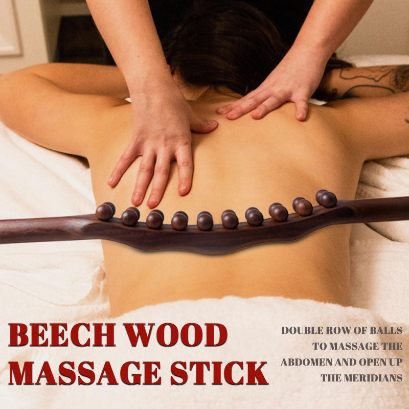 Massagestav i bokträ | Dubbel rad med kulor för magmassage och öppning av meridianerna