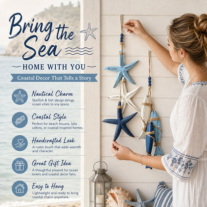 🏠🌊Mediterranean Decorative Starfish & Fish Hanging Ornaments for Home, Cafe & Restaurant - Ocean Style Crafts