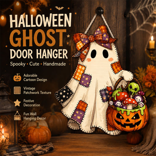 👻Patchwork Ghost Hanging Wooden Card