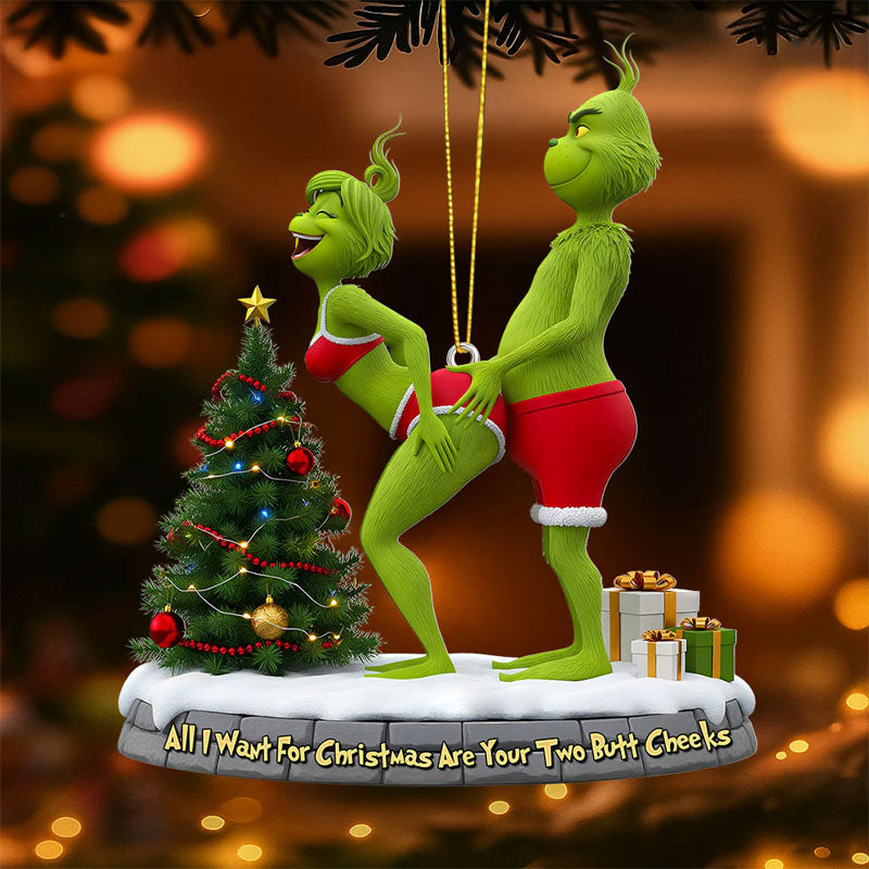 🎄 Styggt Grönt Par Julgranskulor – Julklapp 💚