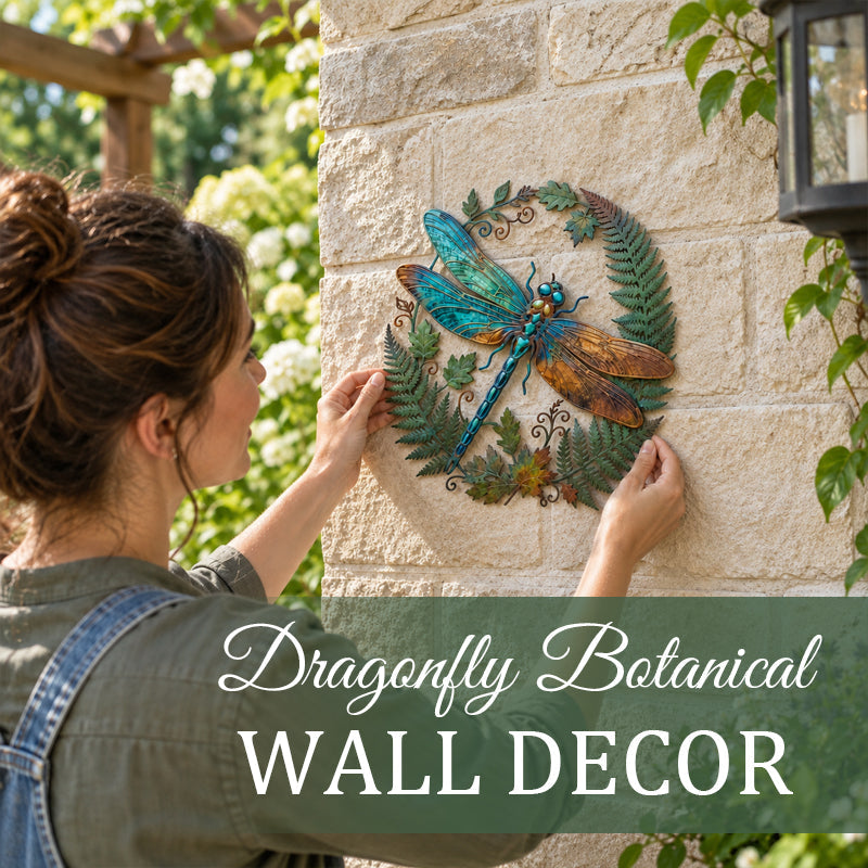 🍃‘Emerald Vines and Perched Dragonflies’ Wall Art – Vintage Pastoral-Style Metal Wall Decoration