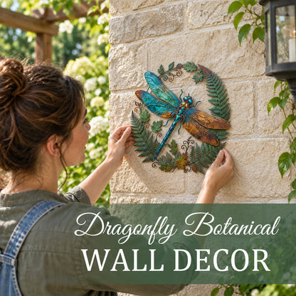 🍃‘Emerald Vines and Perched Dragonflies’ Wall Art – Vintage Pastoral-Style Metal Wall Decoration