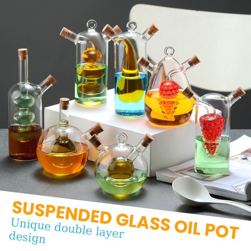 🌟 Dubbelskiktad Svävande Glas Olje-flaska – Gör matlagningen vackrare och njut av varje droppe krydda! 🍶✨