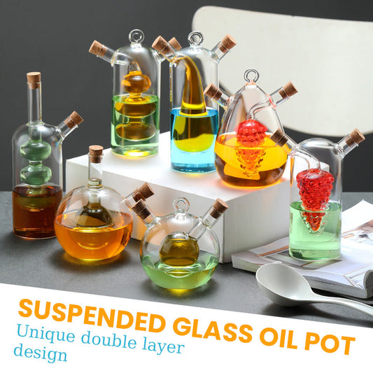 🌟 Dubbelskiktad Svävande Glas Olje-flaska – Gör matlagningen vackrare och njut av varje droppe krydda! 🍶✨