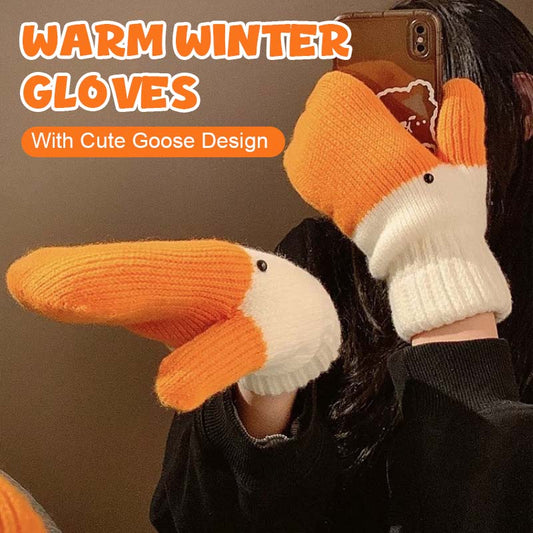 🧡🐥 Varmande Vinterhandskar med Söt Gåsdesign ❄️✨