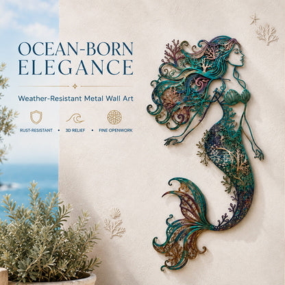 🧜‘Deep Sea Mermaid Dream’ Mural – 🌊Vintage Ocean-themed Metal Openwork Wall Decoration