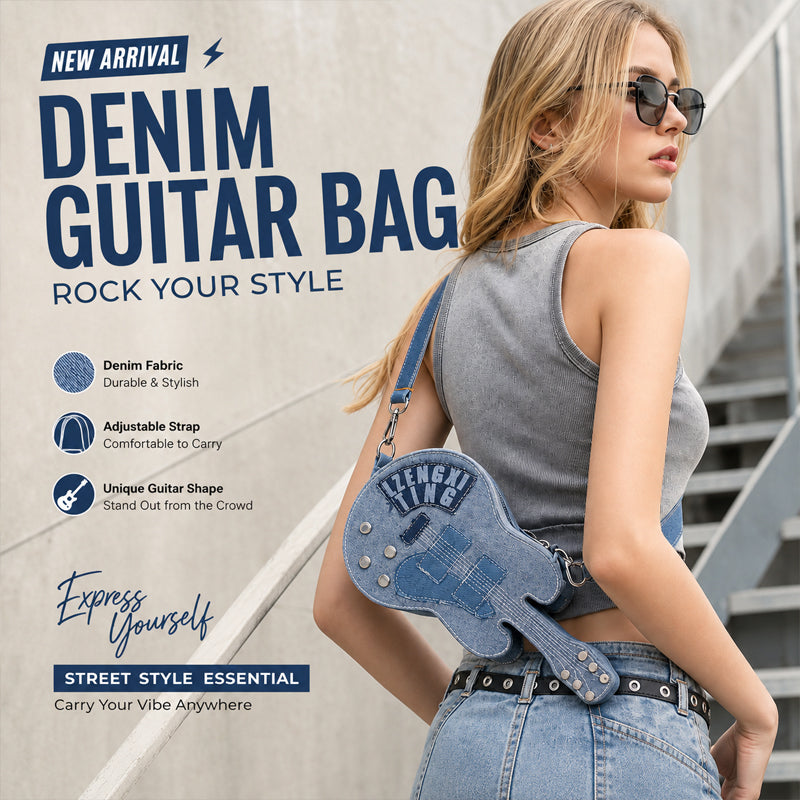 Unique Guitar-Shaped Denim Crossbody Bag for Women