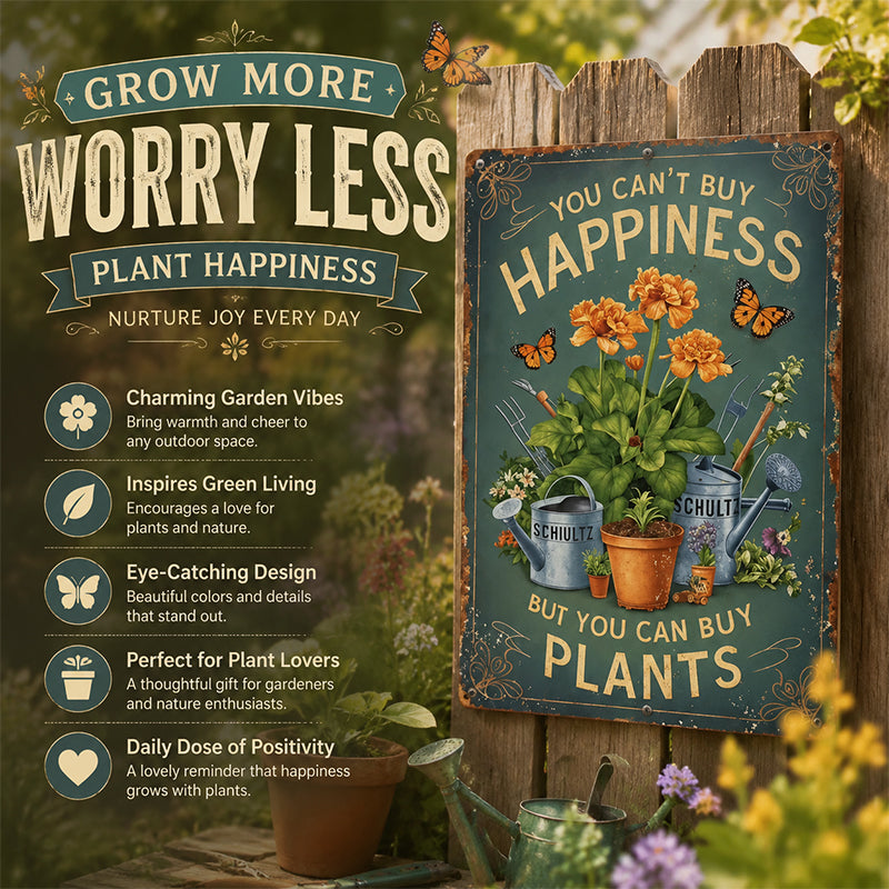 🌿Vintage "You Can't Buy Happiness But You Can Buy Plants" Garden Metal Sign