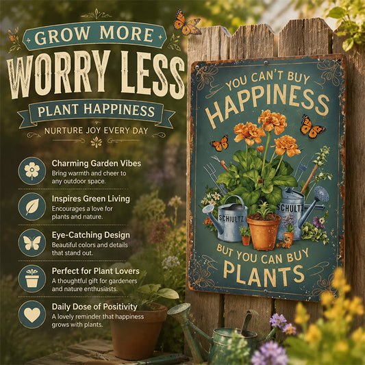 🌿Vintage "You Can't Buy Happiness But You Can Buy Plants" Garden Metal Sign