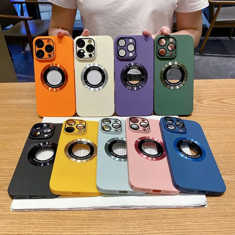 Mobilskal Allt-i-ett Linsfilm Läckagetikett Magnetiskt sug Frostat Komplett paket Skyddshölje