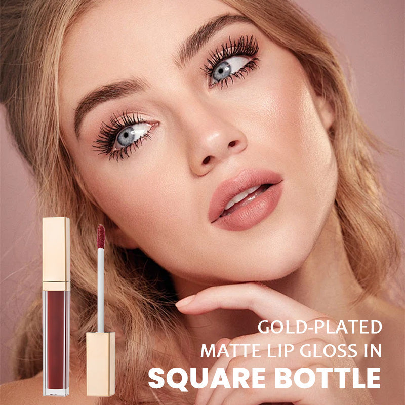 ✨ Guldpläterad matt läppglans i fyrkantig flaska —— Stråla av självförtroende, framhäv din charm! 💋