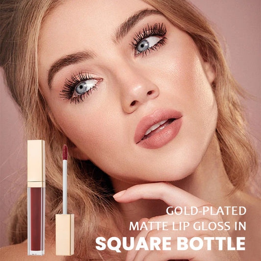 ✨ Guldpläterad matt läppglans i fyrkantig flaska —— Stråla av självförtroende, framhäv din charm! 💋