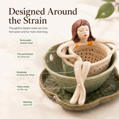 🍵Whimsical Sitting Lady Ceramic Tea Strainer Collection