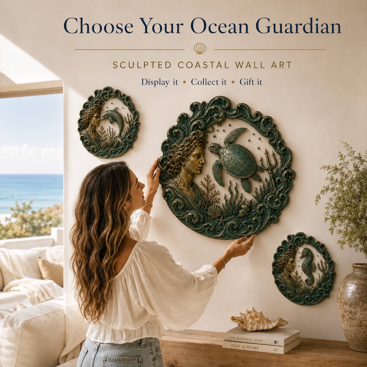 🔱‘Blessing of the Ancient Sea God’ Mural – 🌊Vintage Classical-Style Metal Wall Decoration