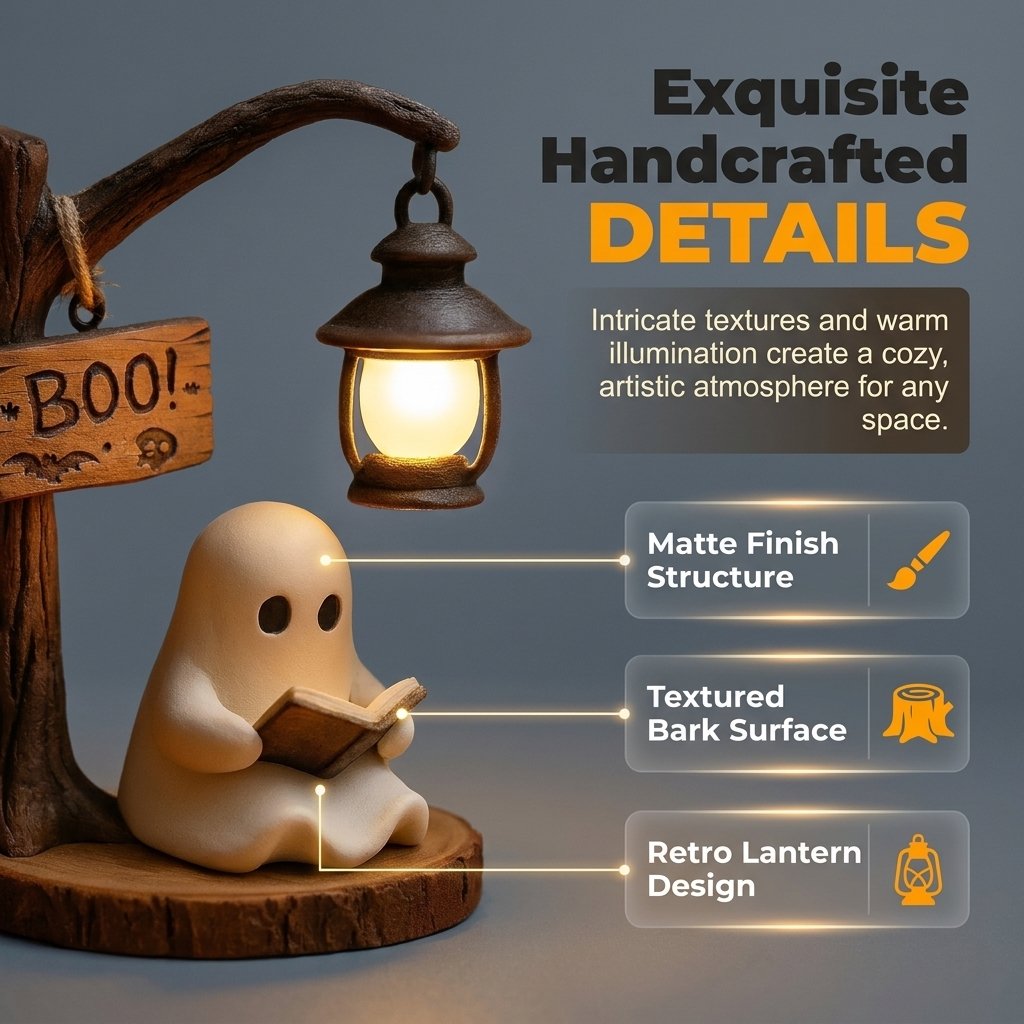 👻Reading Ghost LED Tree Light – Cosy Halloween Desk Decor 💡