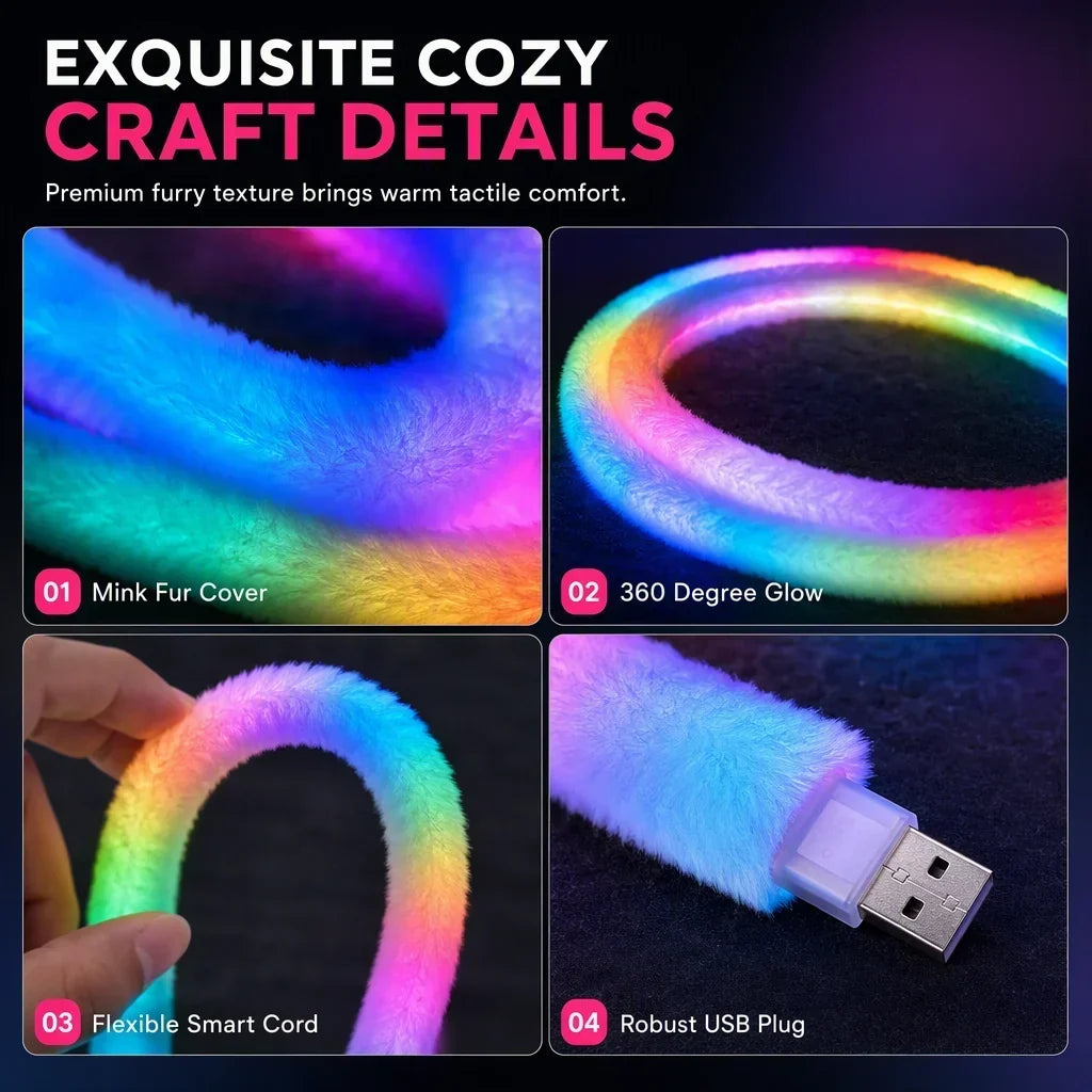 🌟 Faux Fur Neon Light Strip – 360° all-round glow ✨
