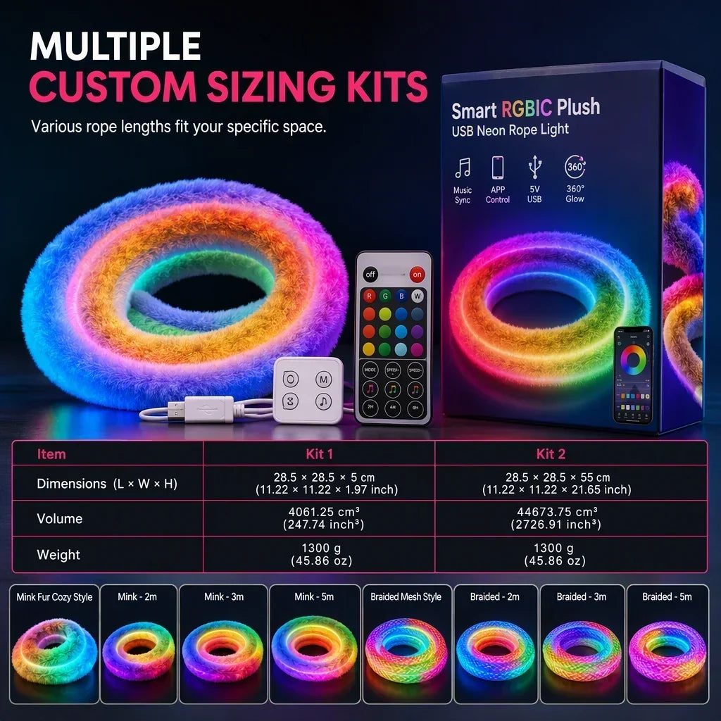 🌟 Faux Fur Neon Light Strip – 360° all-round glow ✨