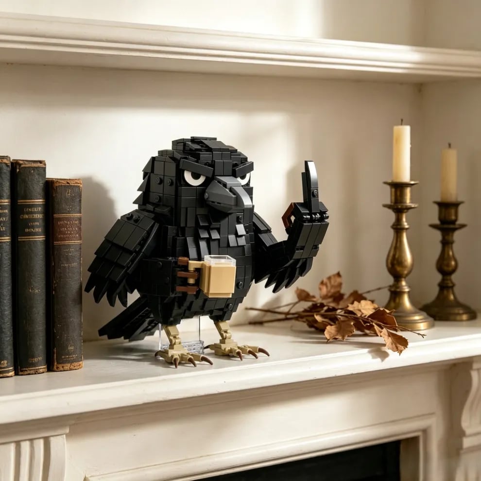 🐦‍⬛ Sarcastic Coffee Crow-- Building Block Set – Funny Do Not Disturb Desk Decor