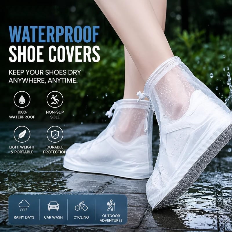 Waterproof Shoe Covers with Zipper & Adjustable Drawstring