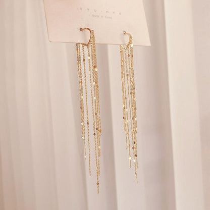 14K Gold Plated Long Tassel Threader Earrings for Women
