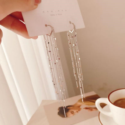 14K Gold Plated Long Tassel Threader Earrings for Women