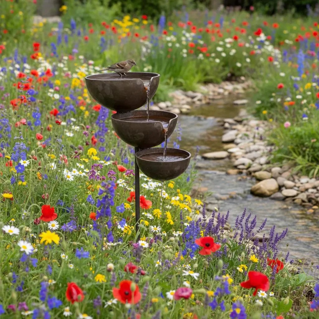 🐦Bring Life Back To Your Garden – 🌿Peaceful Cascading Rain Catcher Bird Bath For Welcoming Garden Wildlife🌿