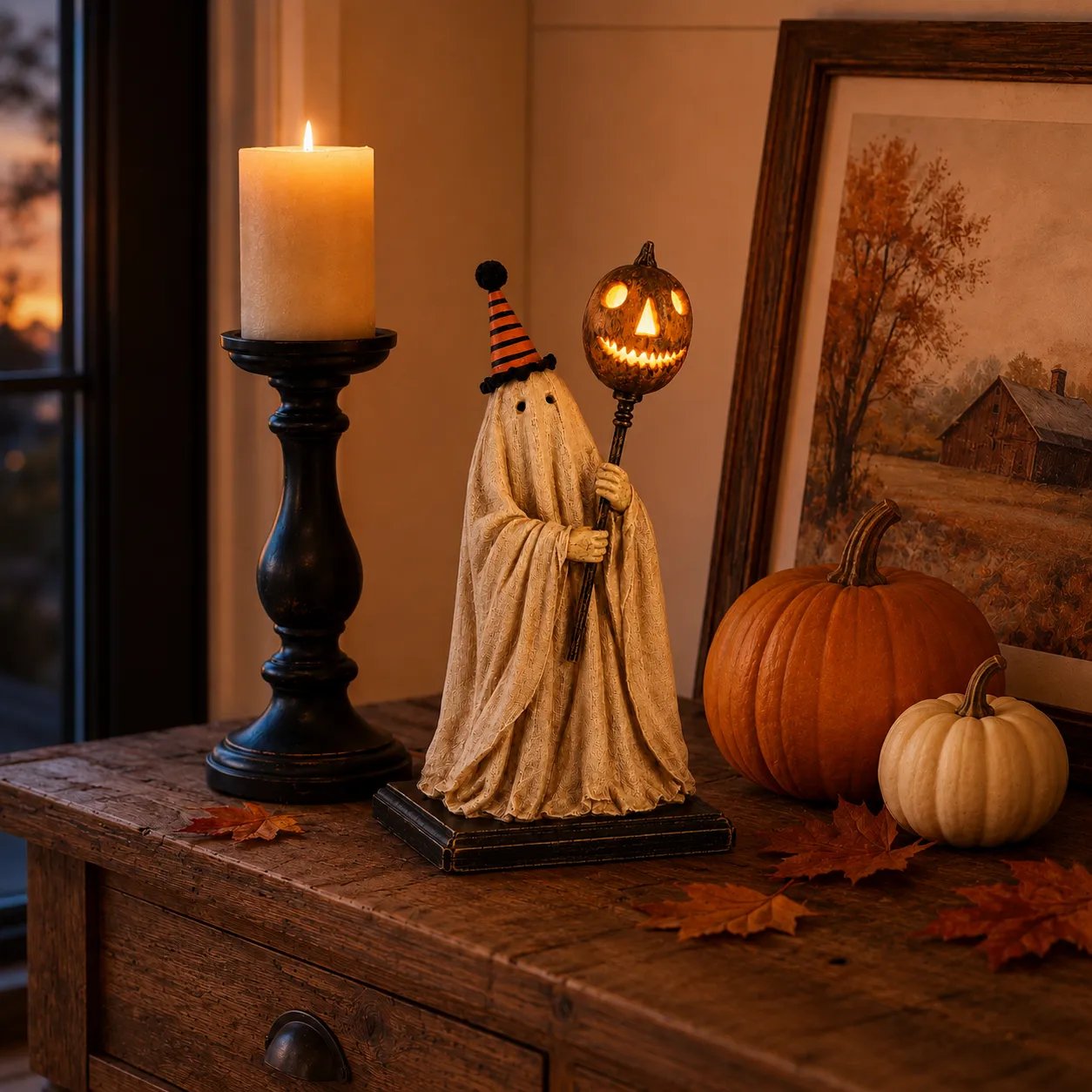 👻Lighted Vintage Ghost Figurine with Glowing Pumpkin Staff-🔥Buy 2 Get Free Shipping