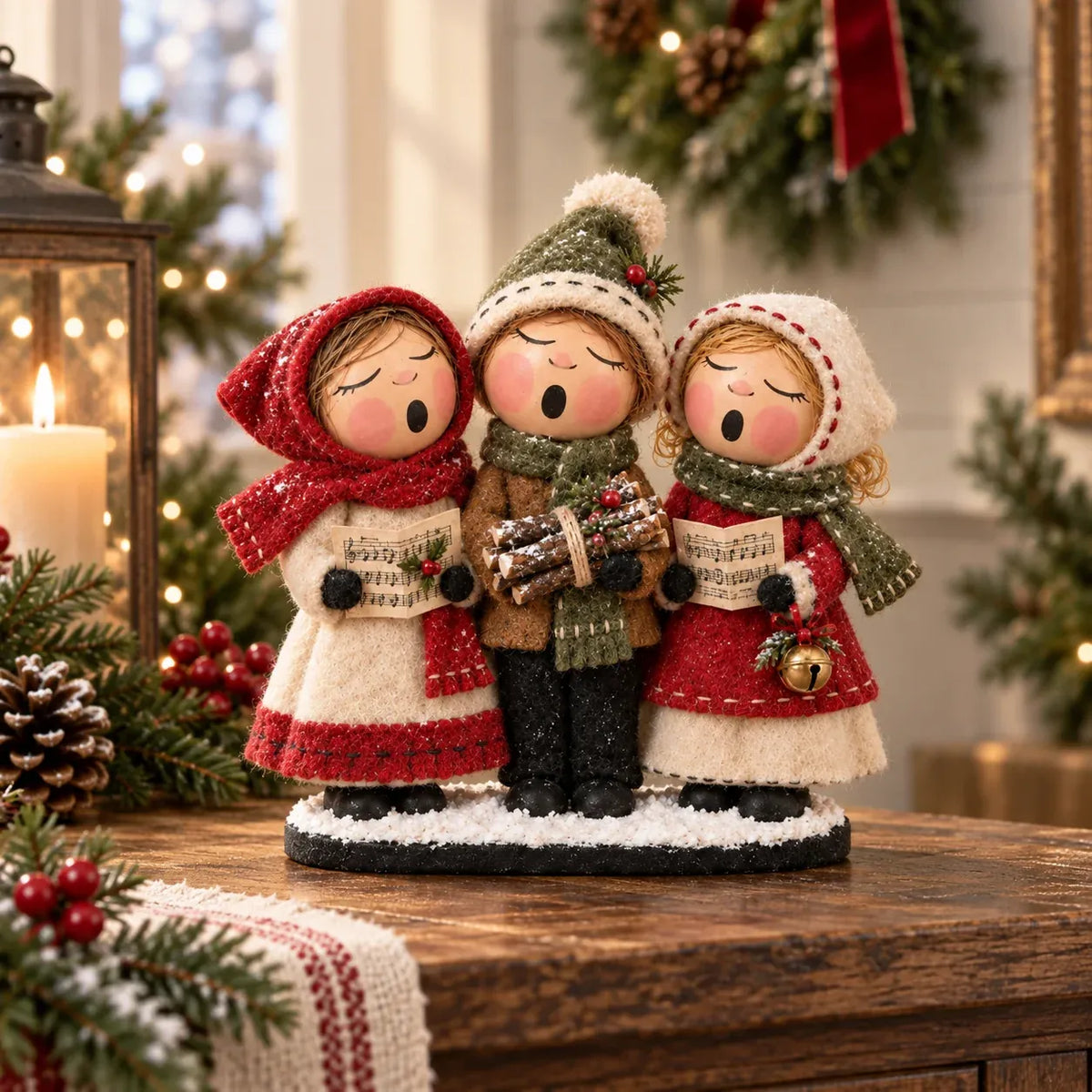 🎄 Vintage Christmas Carolers Figurine | Cozy 3-Person Tabletop Holiday Decor 🎶