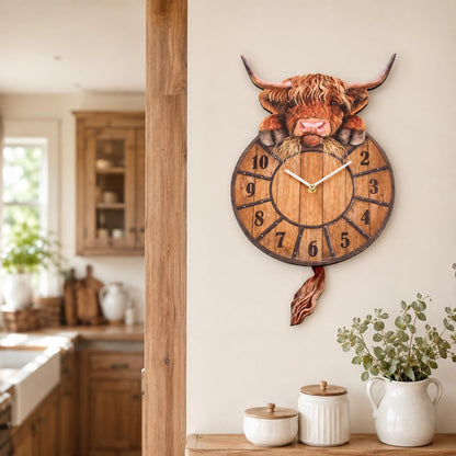 🐮Swinging Tail Highland Cow Wall Clock