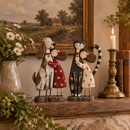 Girl & Her Best Friend Folk Art Figurine