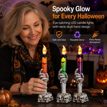 🎃 Halloween Skeleton Skull Hand LED Glitter Candle Light Set🔥