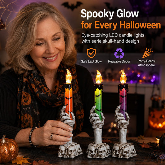 🎃 Halloween Skeleton Skull Hand LED Glitter Candle Light Set🔥