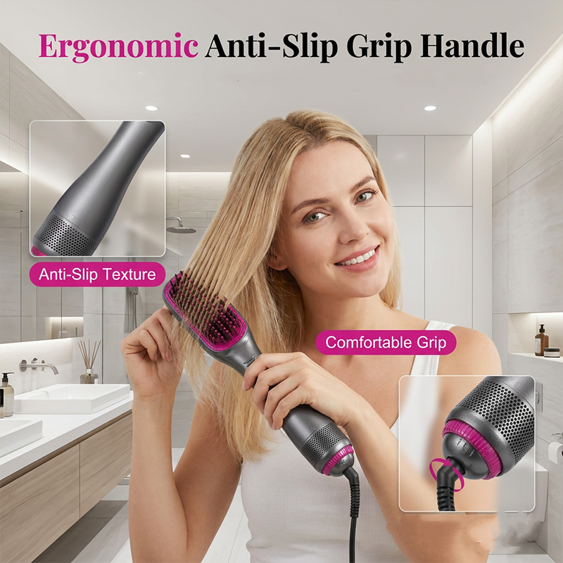 3-in-1 Hot Air Hair Brush and Curler—Quick Curling Wand and Electric Straightening Brush