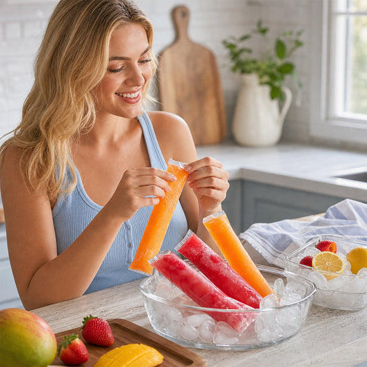 Disposable Ice Pop Bags - DIY Homemade Ice Popsicle Molds - Food Grade Self-Sealing Bags