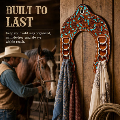Handcrafted Leather Horseshoe Wild Rag Holder | Western Scarf & Bandana Organizer