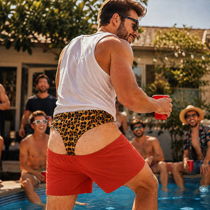 🩳 Novelty Prank Swim Trunks -- Leopard Print Beach Shorts