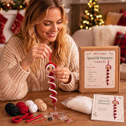 ☃️DIY Christmas Spiral Crochet Ornament Kit  | Complete Beginner-Friendly Set with Soft Yarn, Crochet Hook, Festive Beads, Snowflakes & Step-by-Step Guide 🧶🎄