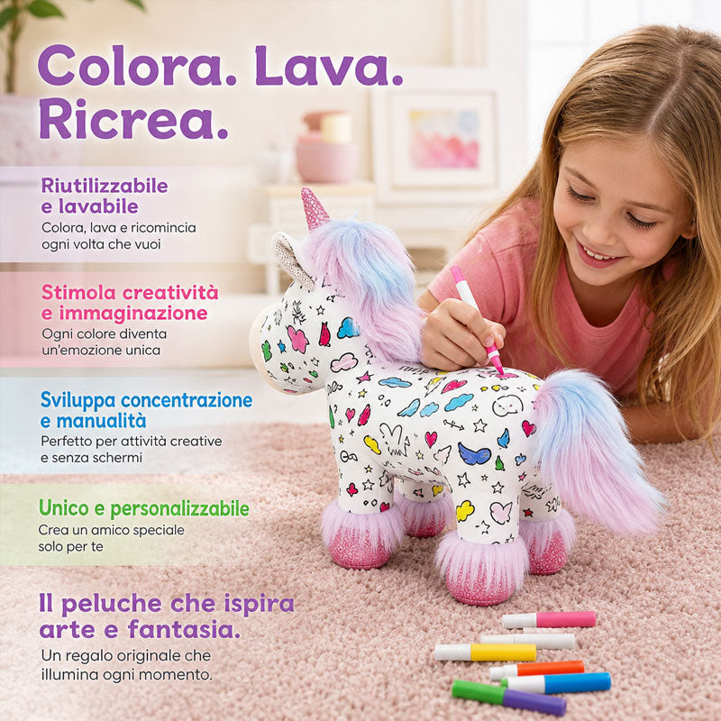 🦄DIY Color-In Unicorn Plush Toy Kit  - Washable & Reusable Art Fun /with 12 Washable Markers
