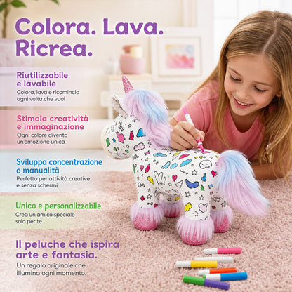 🦄DIY Color-In Unicorn Plush Toy Kit  - Washable & Reusable Art Fun /with 12 Washable Markers