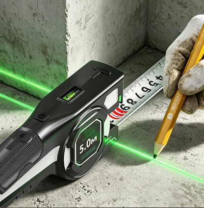 3-in-1 Digital Laser Carpenter’s Distance Measuring Tape — Distance Measurer with Infrared Spirit Level and High-Precision 5m Steel Tape Measure