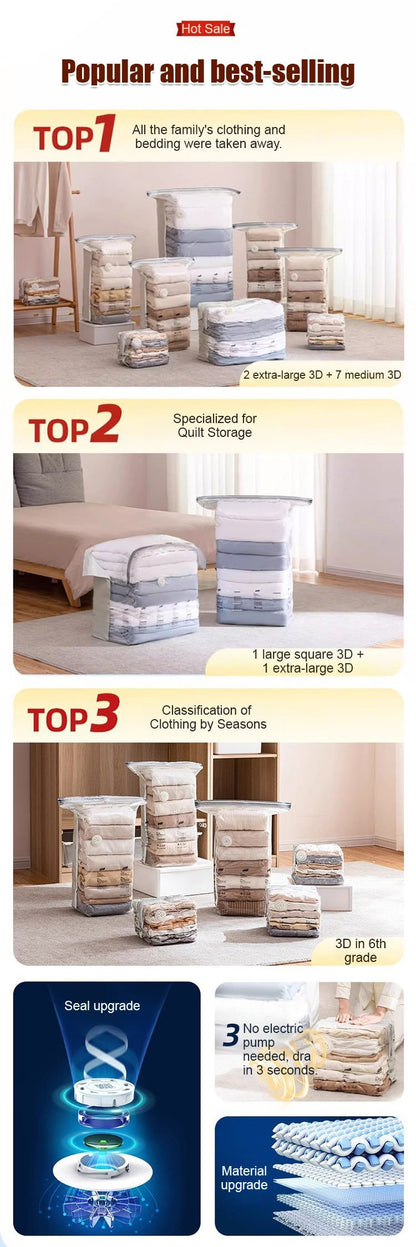 Återanvändbara förvaringspåsar med vakuumfri kompression