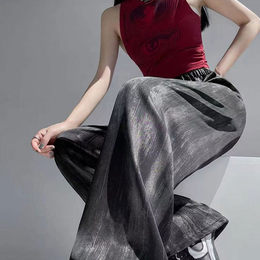 Byxor i batikfärgad issilke med vida ben🍃