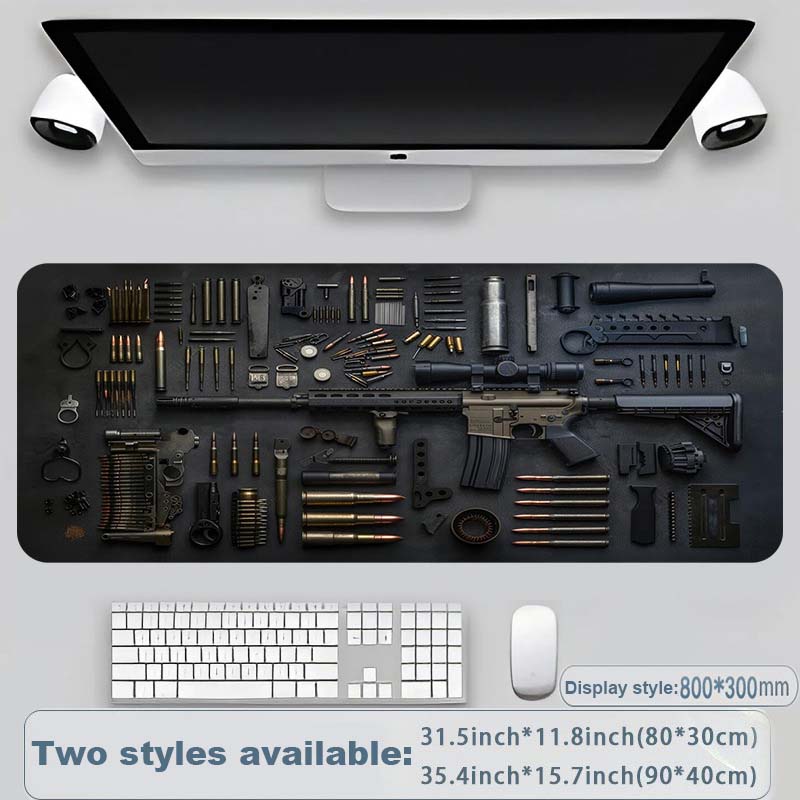 Cool Military Weapon Build Weapon Parts Display Stor musmatta för spel, snyggt skrivbordsskydd med halkfritt gummi, flera storlekar för bärbar dator och skrivbord