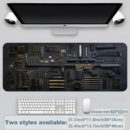 Cool Military Weapon Build Weapon Parts Display Stor musmatta för spel, snyggt skrivbordsskydd med halkfritt gummi, flera storlekar för bärbar dator och skrivbord