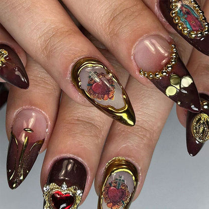 Påsättningsbara naglar med reliefkors nageldekorationer