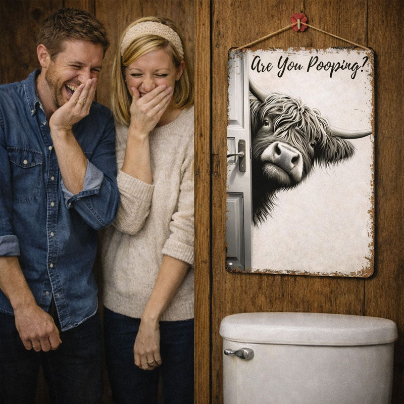 🐮 Funny"Are You Pooping?" Wall Decor😂 – Vintage Highland Cow Sign