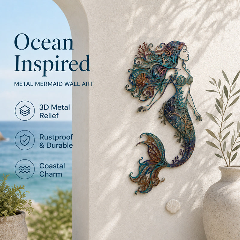 🧜‘Deep Sea Mermaid Dream’ Mural – 🌊Vintage Ocean-themed Metal Openwork Wall Decoration
