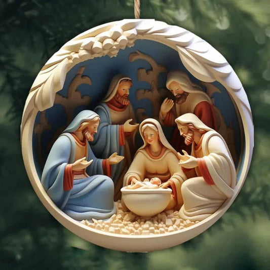 Nativity Juldekoration Julkula Runt Hänge